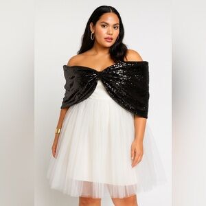 Eloquii dramatic off the shoulder sequin bow dress.‎ Sz 24 NWTs Coquette Bow